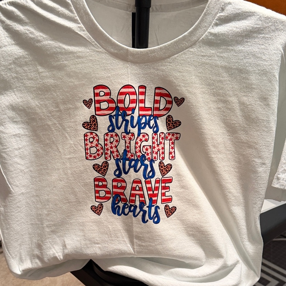 Gildan White Tee with Red and Blue Patriotic Graphic